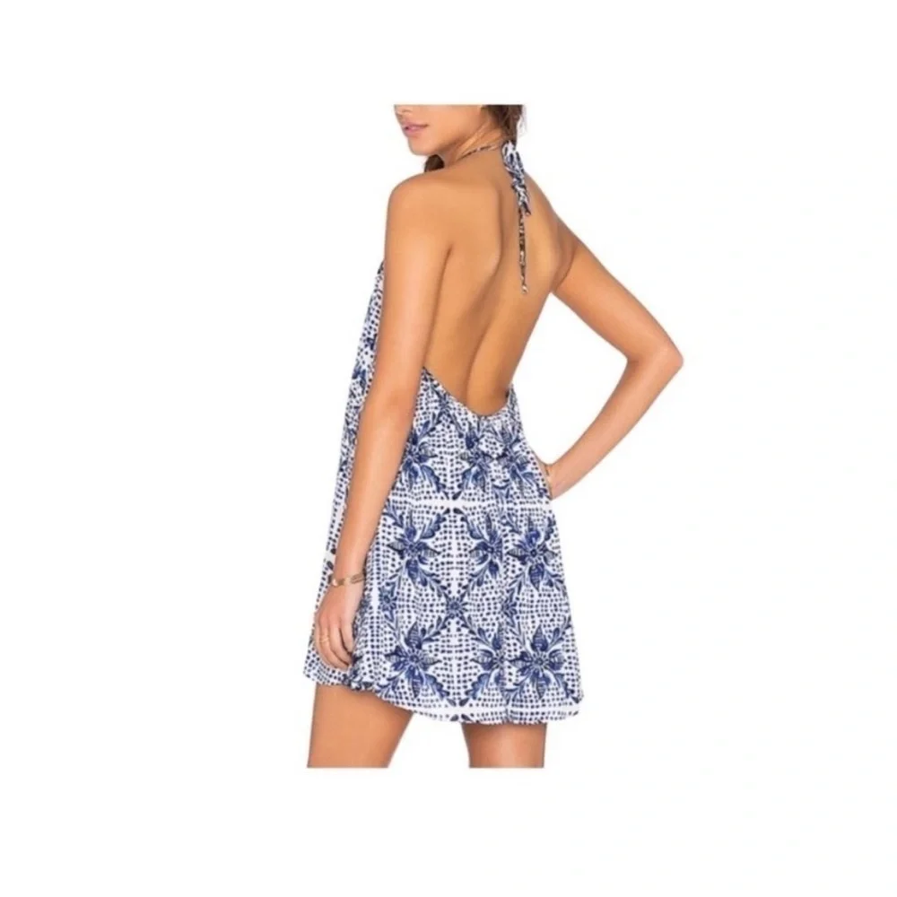 Show Me Your Mumu Katy Blue Floral Halter Mini Dress - Picture 2 of 6